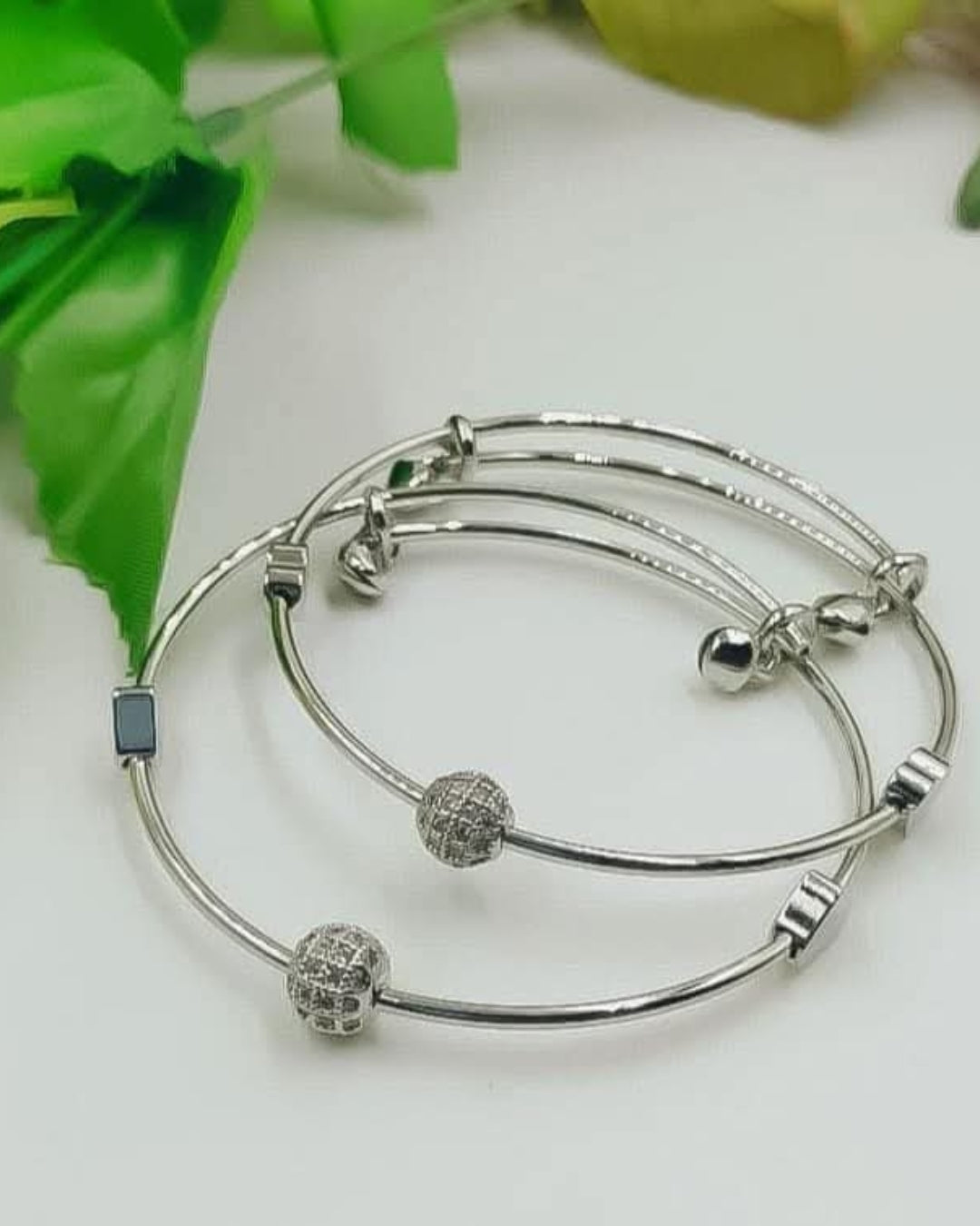 New Decent Look Gold Plated Fancy Ball and Heart Design Bangles (Pair)